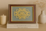 Shree Yantra on raw pyrite frame
